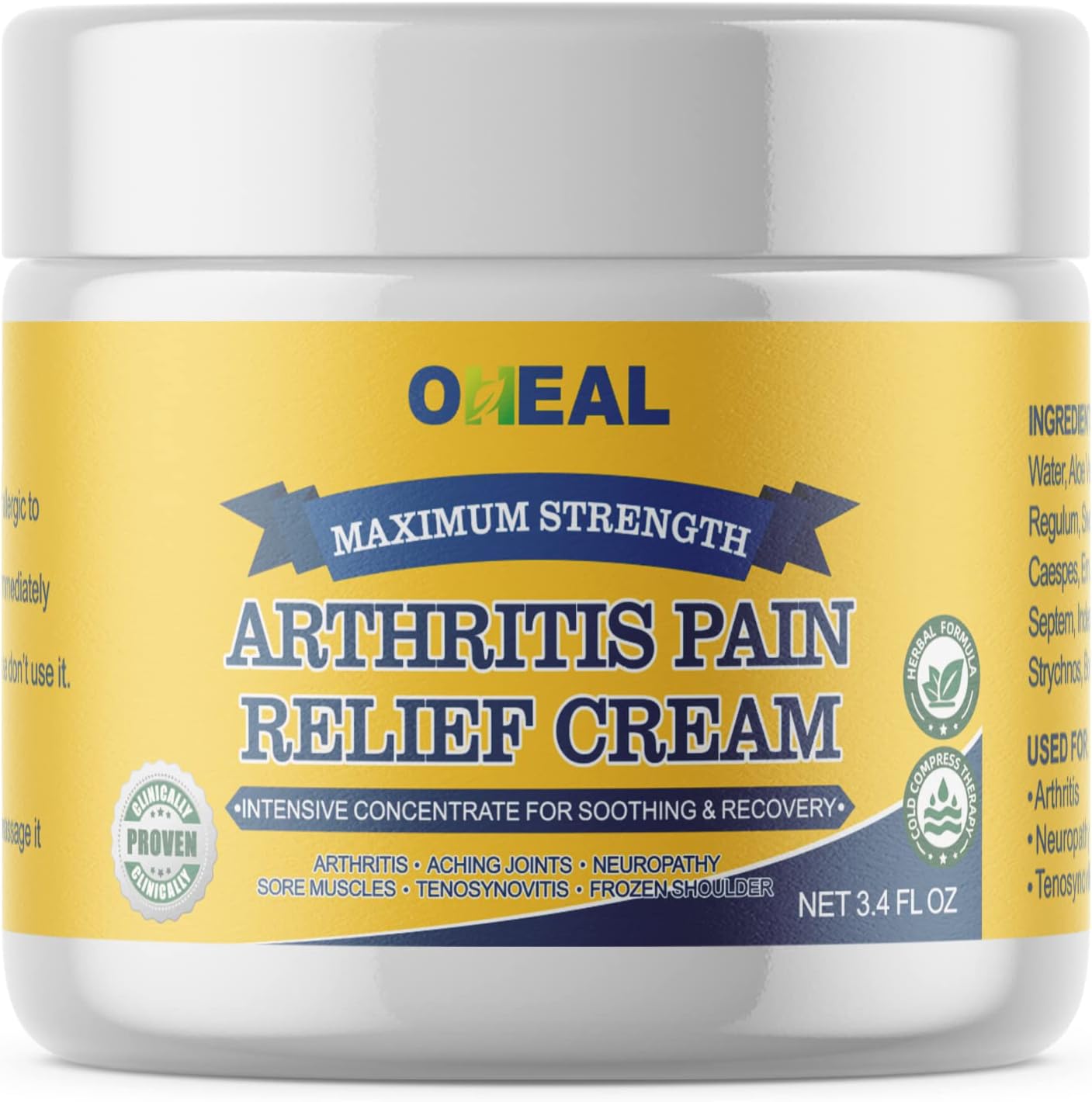 OHEAL Arthritis Pain Relief Cream, Neuropathy Joint Pain Relief Cream, Joint & Muscle Pain Relief Cream Deep Penetrating for Aches (3.4 OZ)